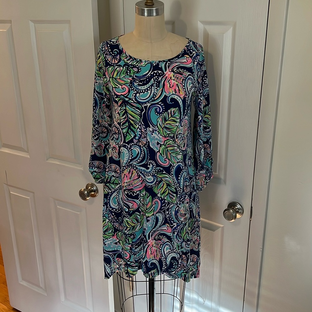 Lilly Pulitzer Hanging With Fronds Edna Swing Dress. Bright Blues/Pinks. Size S - Picture 2 of 4
